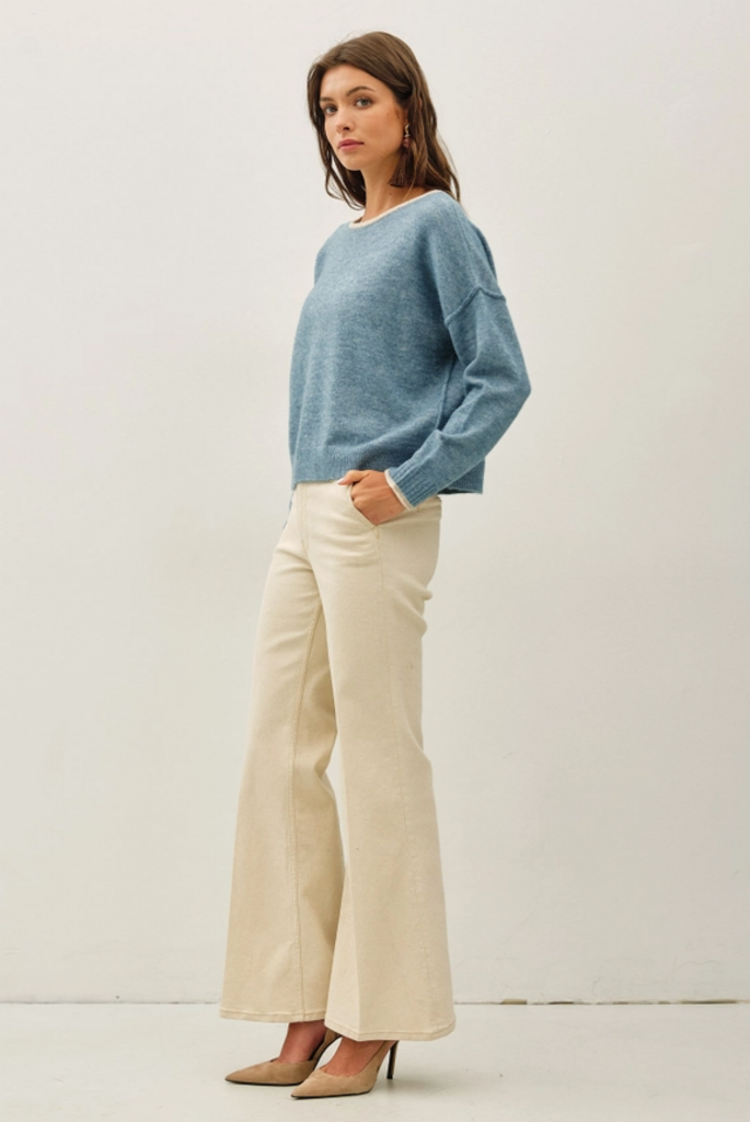 Be Cool Contrast Layered-Look Boat Neck Sweater