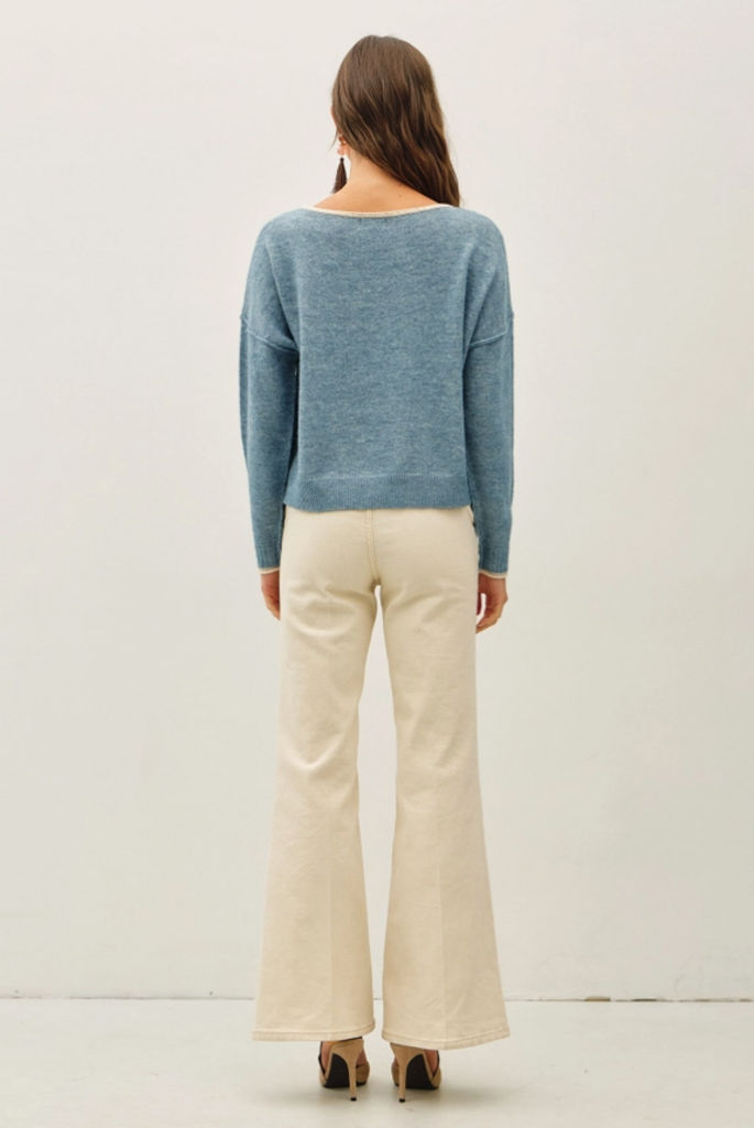Be Cool Contrast Layered-Look Boat Neck Sweater