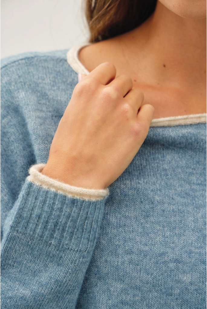 Be Cool Contrast Layered-Look Boat Neck Sweater