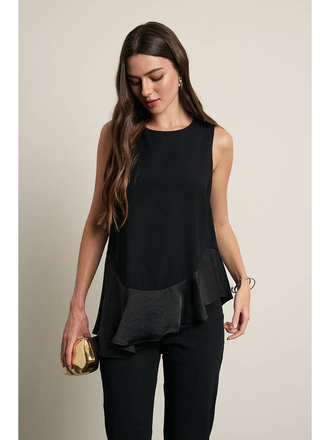 Raisonnel Asymmetrical Satin Ruffle Hem Sleeveless Top