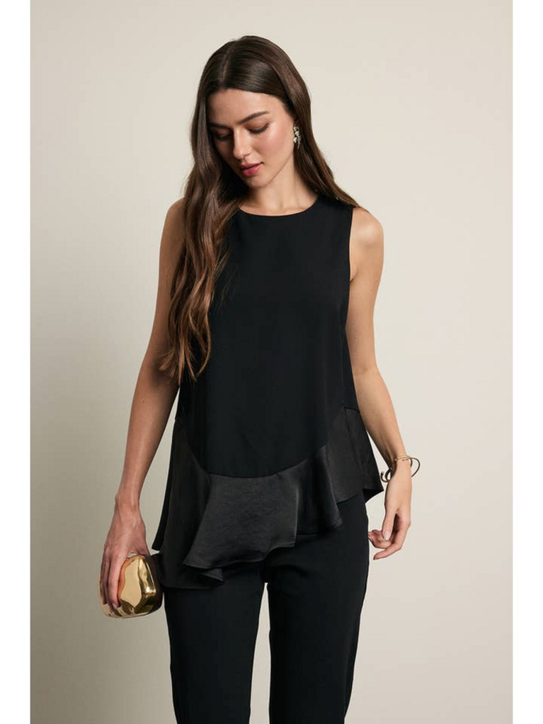 Raisonnel Asymmetrical Satin Ruffle Hem Sleeveless Top