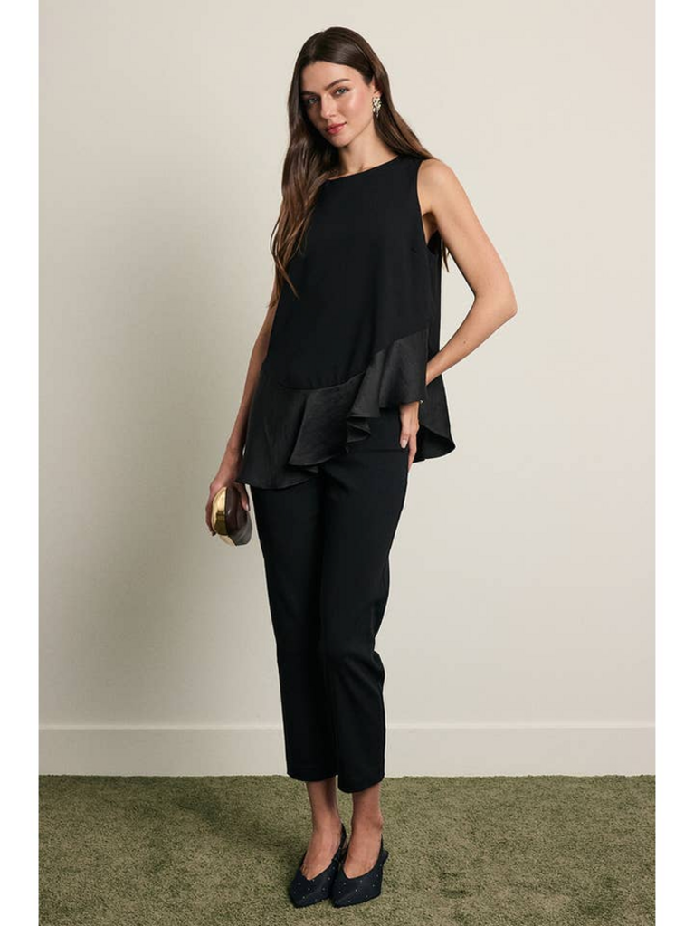 Raisonnel Asymmetrical Satin Ruffle Hem Sleeveless Top