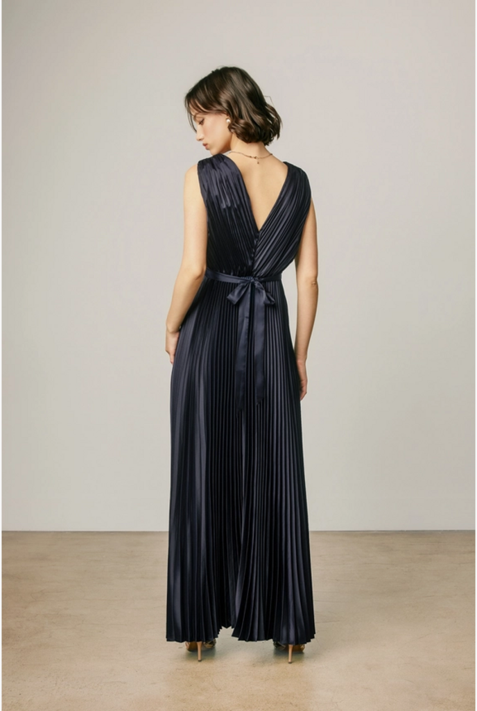 Dress Forum Pleated Satin V Neck Maxi Dress