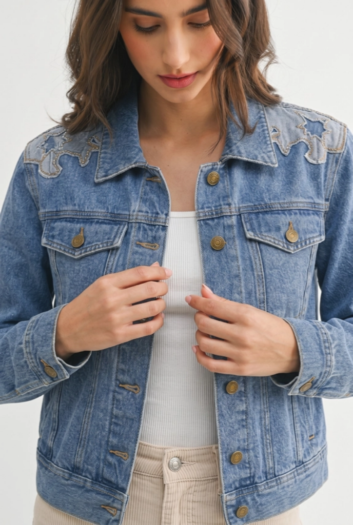 Camellia Western Embellished Denim Jacket