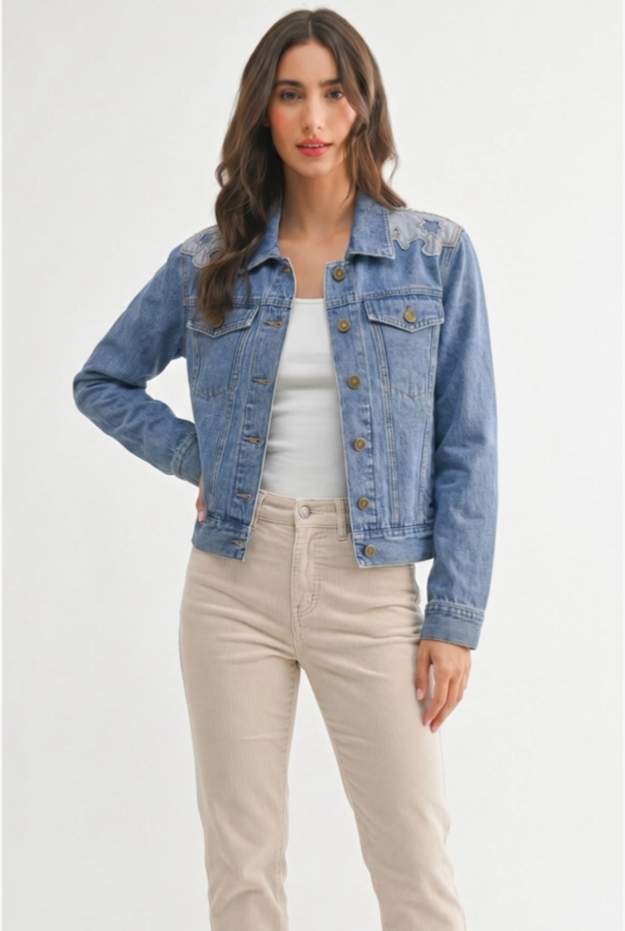 Camellia Western Embellished Denim Jacket