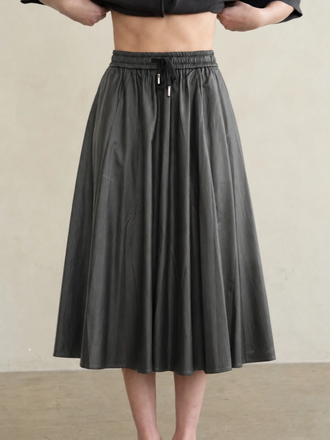 Elle Grey Drawstring Faux Leather Midi Skirt
