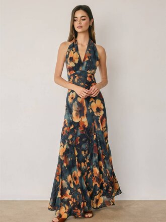 Dress Forum Floral Chiffon Halter Dress
