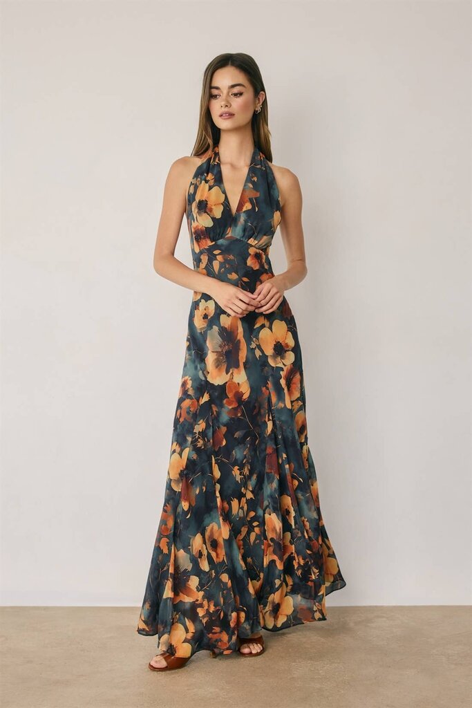 Dress Forum Floral Chiffon Halter Dress