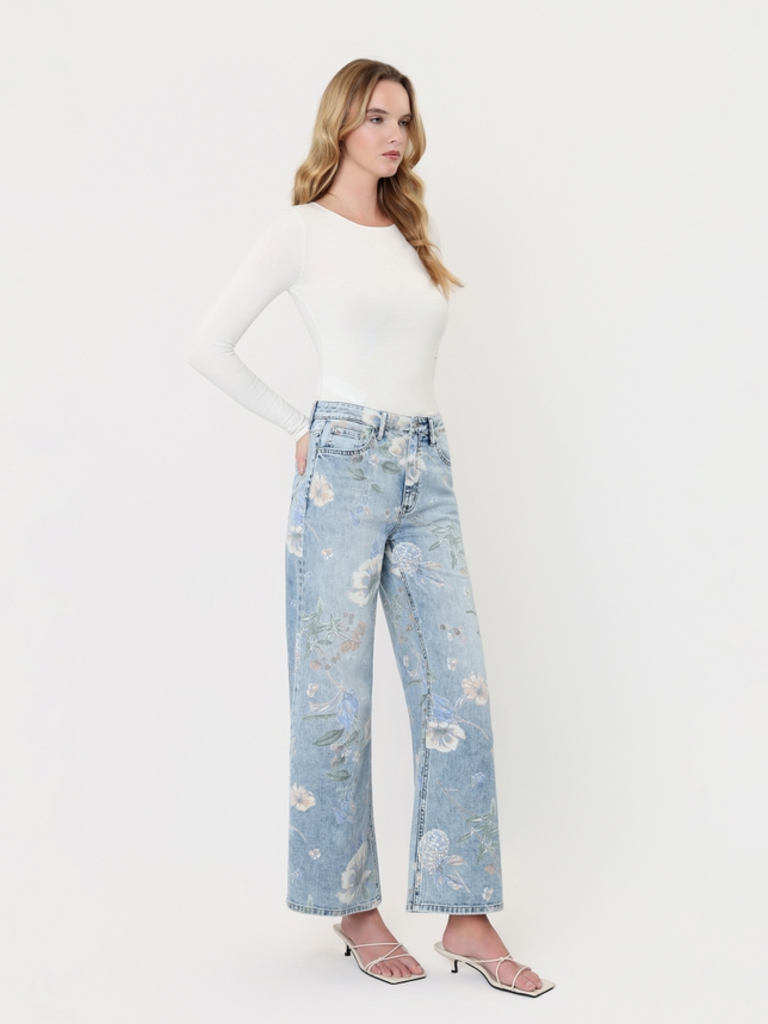 Vervet by Flying Monkey Super High Rise Floral Flare Jeans