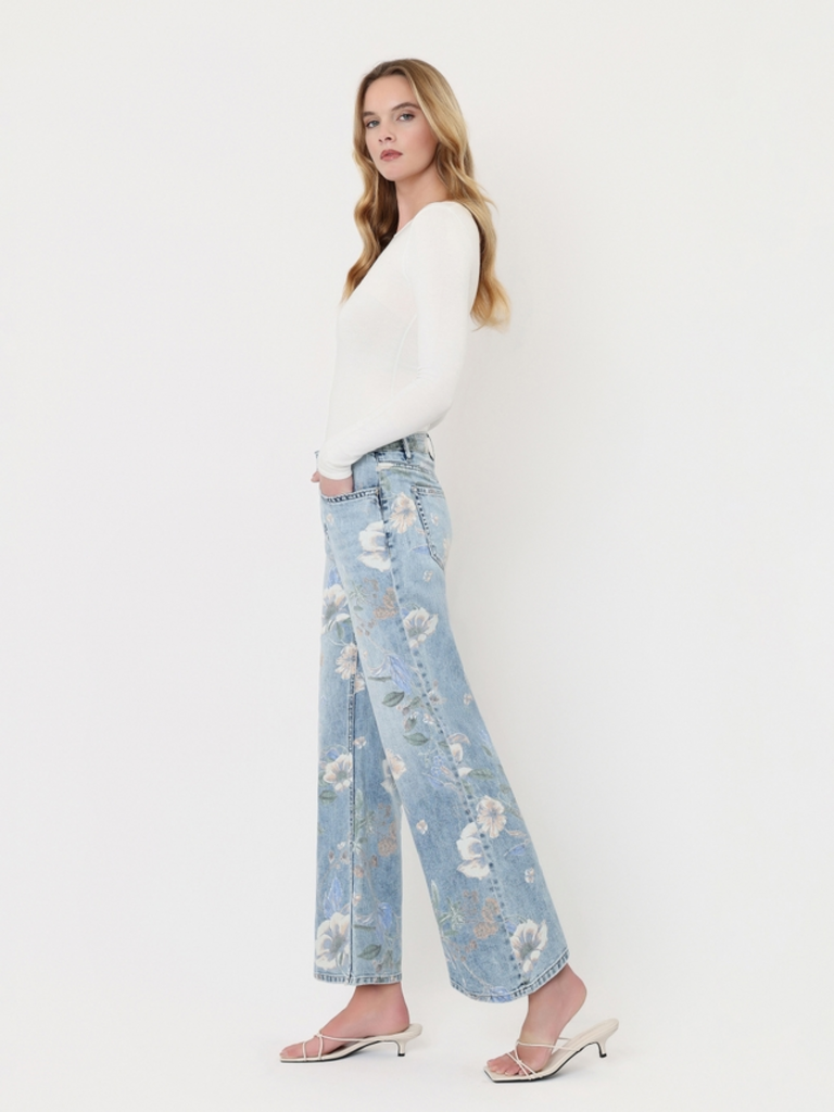 Vervet by Flying Monkey Super High Rise Floral Flare Jeans