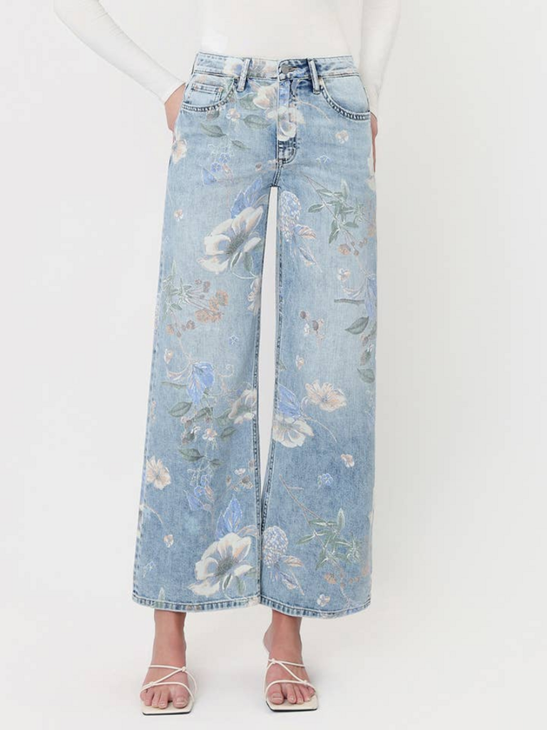 Vervet by Flying Monkey Super High Rise Floral Flare Jeans