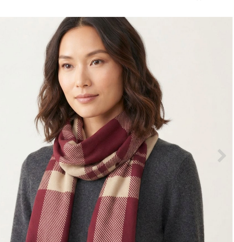 Blue Suede Classic Reversible Plaid Pattern Print Shawl Wrap Scarf
