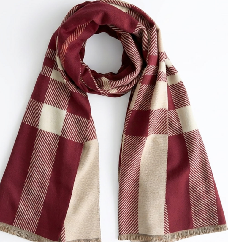 Blue Suede Classic Reversible Plaid Pattern Print Shawl Wrap Scarf