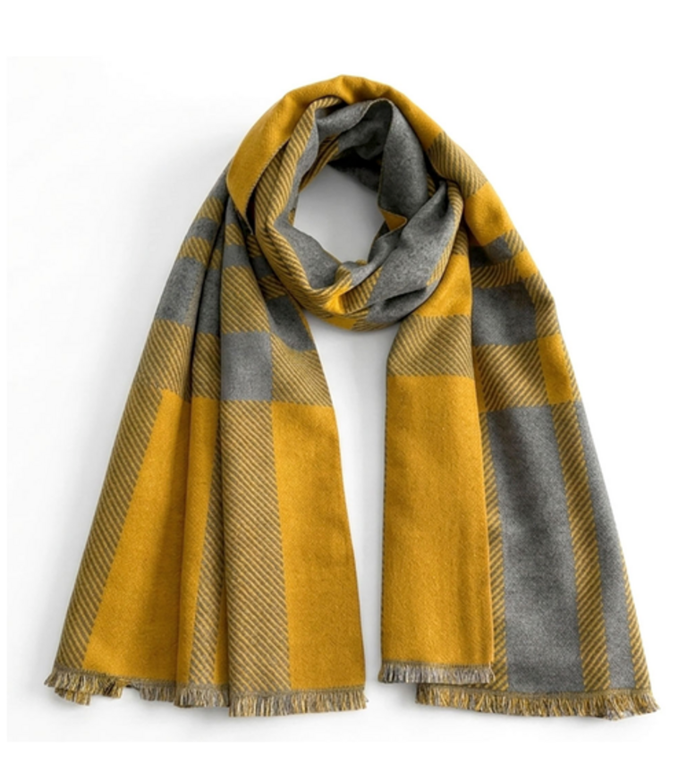 Blue Suede Classic Reversible Plaid Pattern Print Shawl Wrap Scarf
