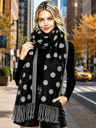 Blue Suede Polka Dot Pattern Fringe Scarf