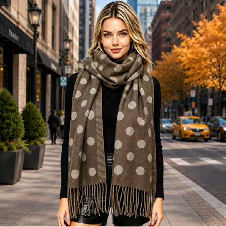 Blue Suede Polka Dot Pattern Fringe Scarf