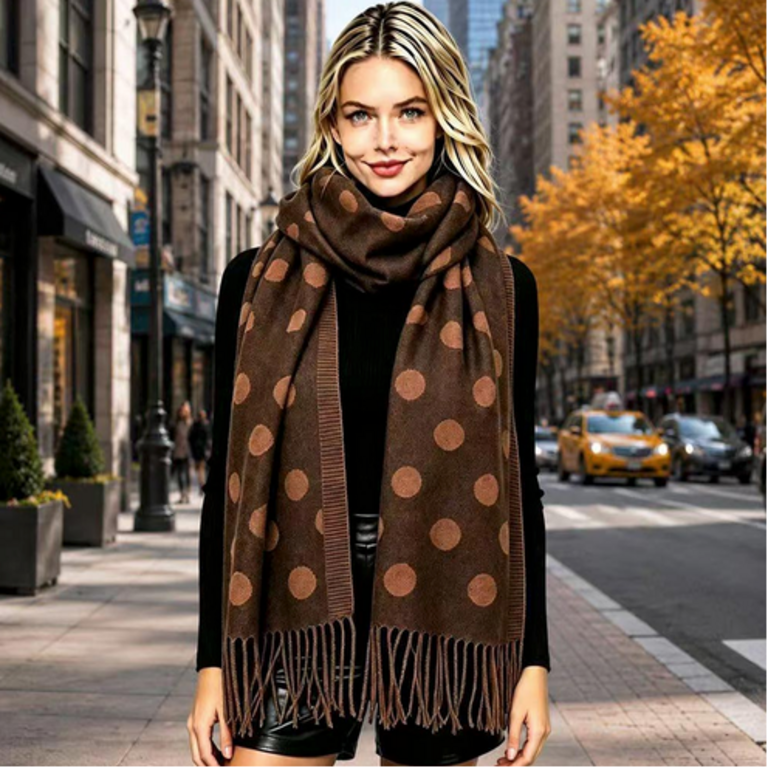 Blue Suede Polka Dot Pattern Fringe Scarf