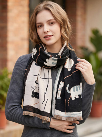 Blue Suede Abstract Cat Print Pattern Print Scarf