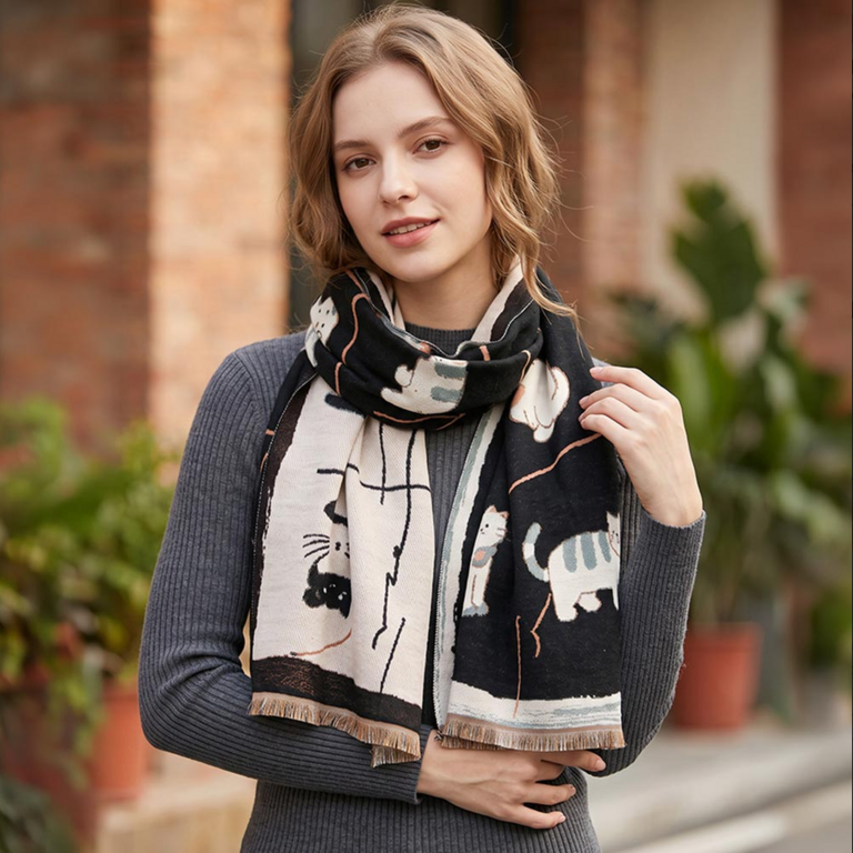 Blue Suede Abstract Cat Print Pattern Print Scarf