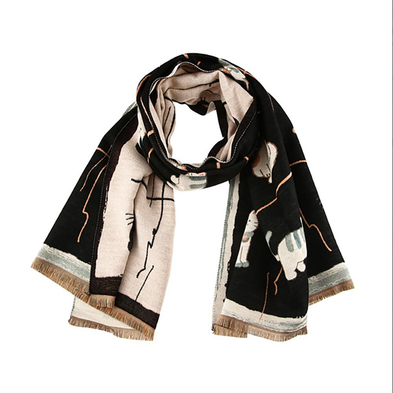 Blue Suede Abstract Cat Print Pattern Print Scarf