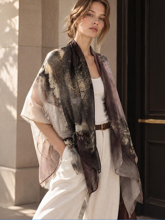 Blue Suede Lightweight Abstract Print Scarf Wrap