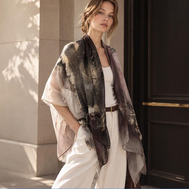 Blue Suede Lightweight Abstract Print Scarf Wrap