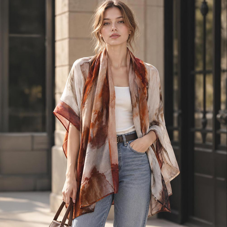 Blue Suede Lightweight Abstract Print Scarf Wrap