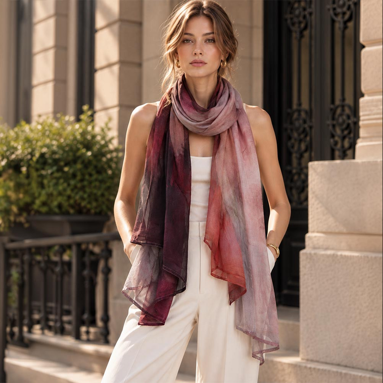 Blue Suede Lightweight Abstract Print Scarf Wrap