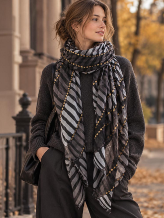 Blue Suede Lightweight Oversized Geometric Print Scarf