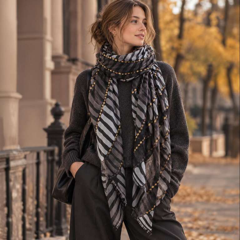 Blue Suede Lightweight Oversized Geometric Print Scarf