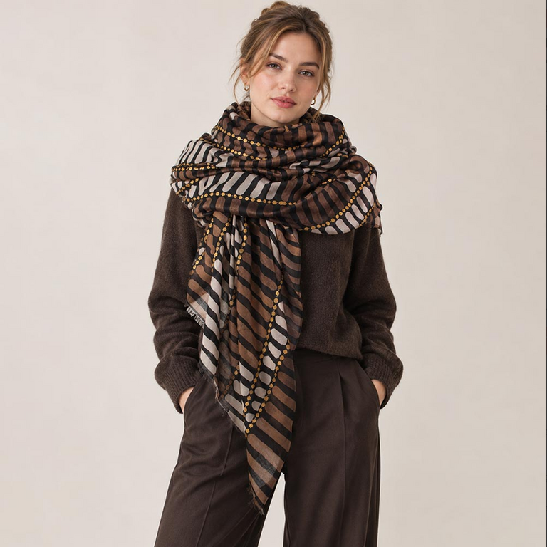 Blue Suede Lightweight Oversized Geometric Print Scarf