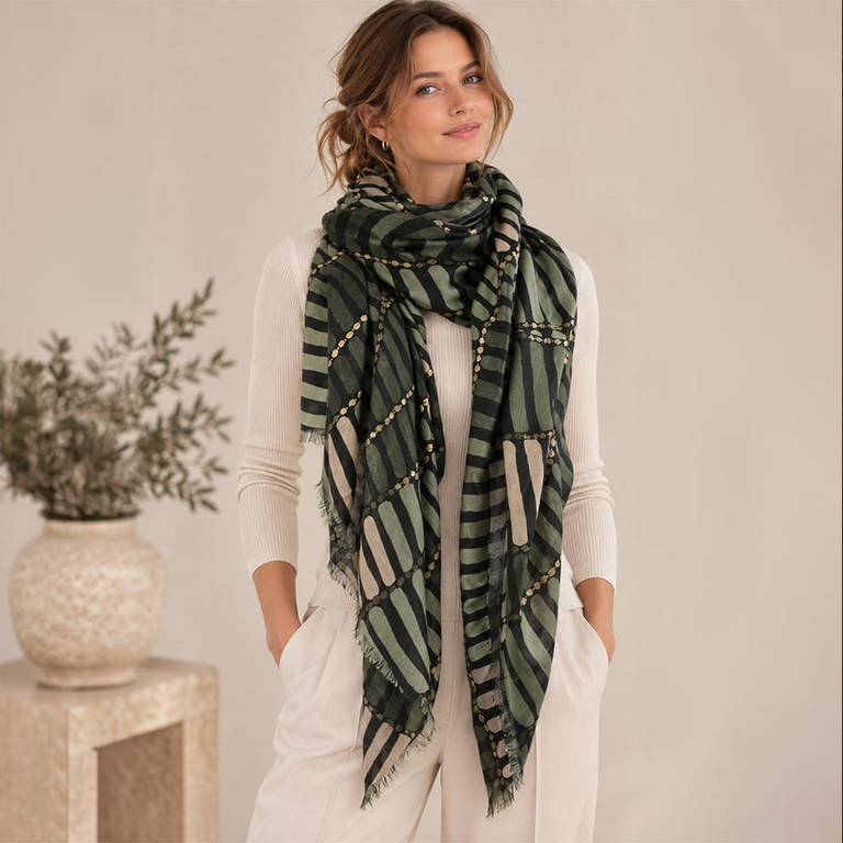 Blue Suede Lightweight Oversized Geometric Print Scarf
