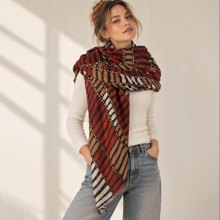 Blue Suede Lightweight Oversized Geometric Print Scarf