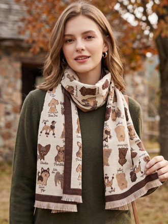 Blue Suede Whimsical Puppy Pattern Print Scarf