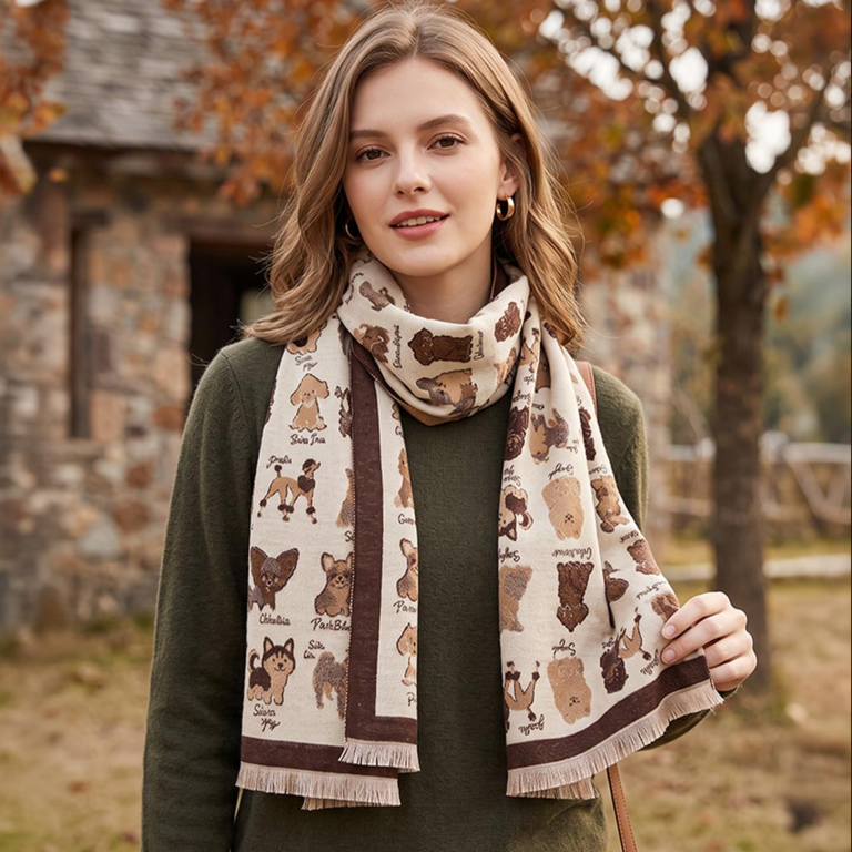 Blue Suede Whimsical Puppy Pattern Print Scarf