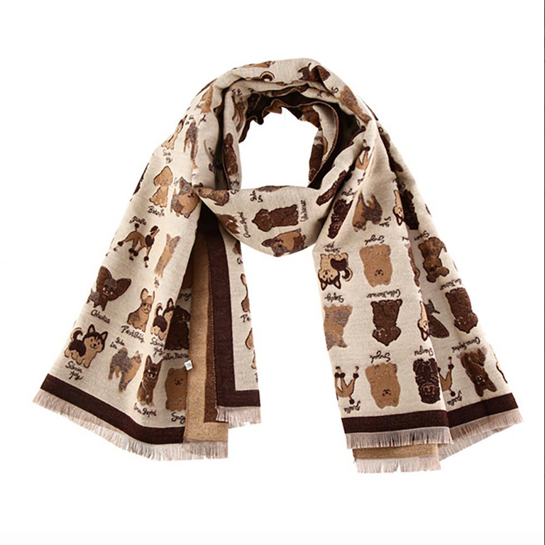 Blue Suede Whimsical Puppy Pattern Print Scarf