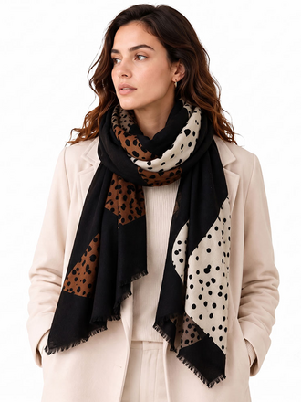 Blue Suede Oversized Abstract Animal Print Wrap Scarf