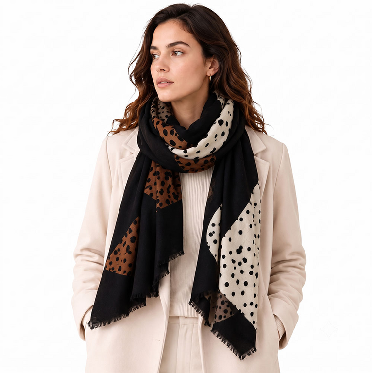 Blue Suede Oversized Abstract Animal Print Wrap Scarf