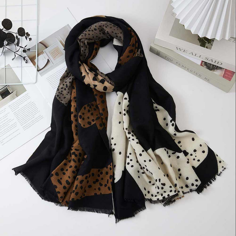 Blue Suede Oversized Abstract Animal Print Wrap Scarf