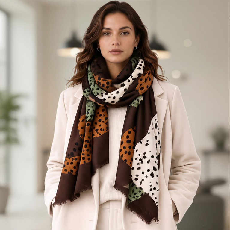 Blue Suede Oversized Abstract Animal Print Wrap Scarf