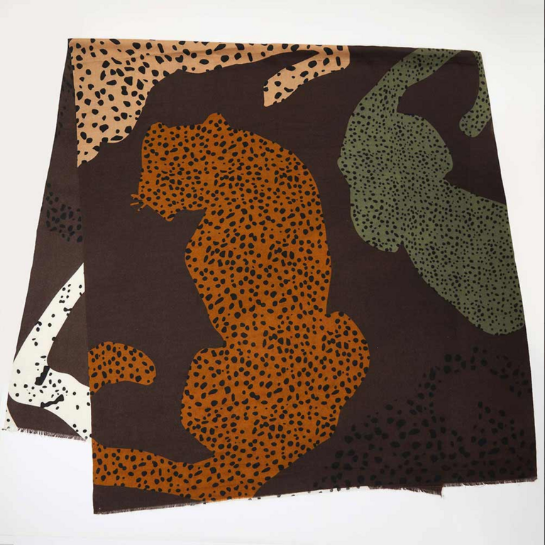 Blue Suede Oversized Abstract Animal Print Wrap Scarf