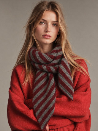 Blue Suede Long Diagonal Stripe Scarf with Tapered Ends