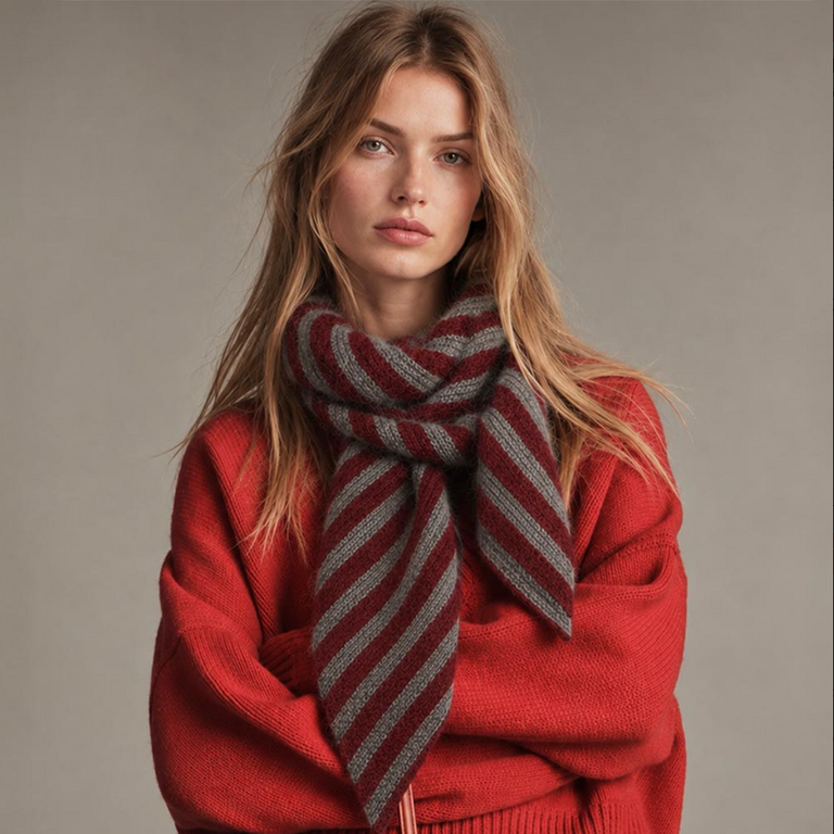 Blue Suede Long Diagonal Stripe Scarf with Tapered Ends