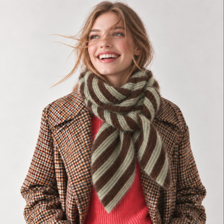 Blue Suede Long Diagonal Stripe Scarf with Tapered Ends