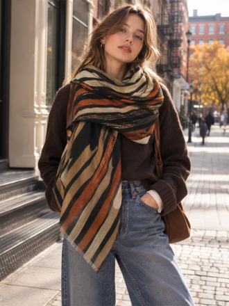 Blue Suede Lightweight Geometric Print Shawl Wrap Scarf