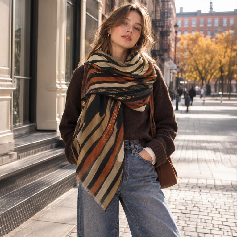 Blue Suede Lightweight Geometric Print Shawl Wrap Scarf