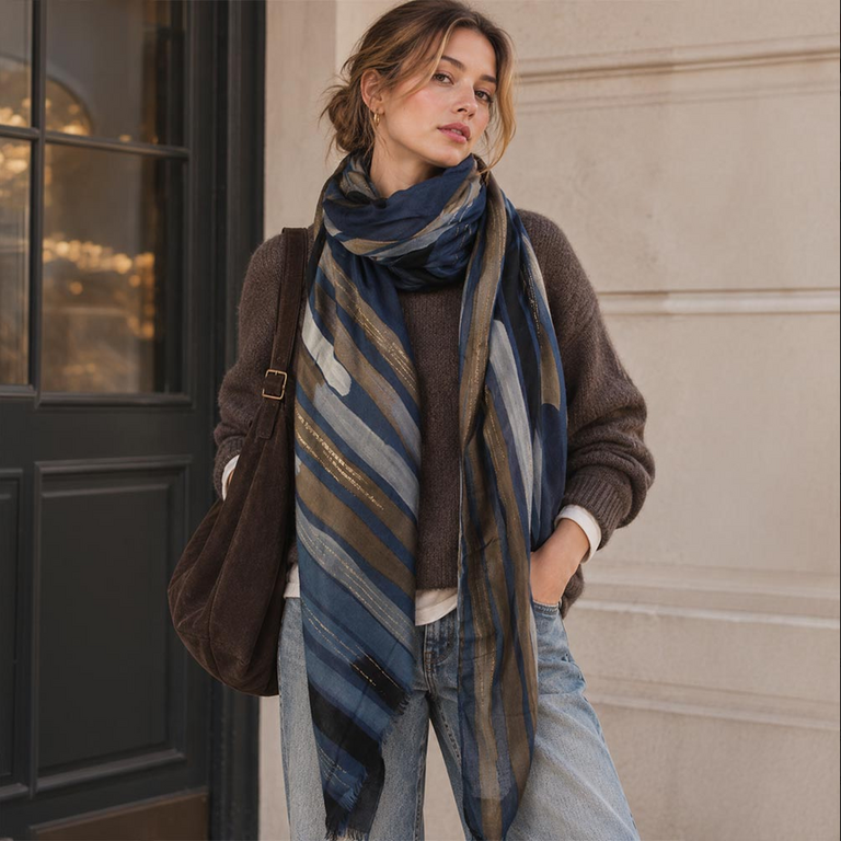 Blue Suede Lightweight Geometric Print Shawl Wrap Scarf