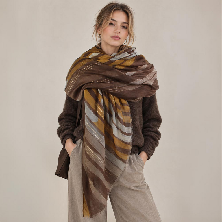 Blue Suede Lightweight Geometric Print Shawl Wrap Scarf