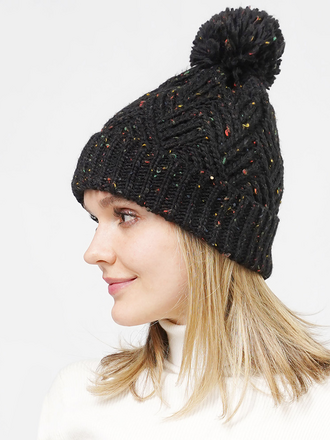 Blue Suede Confetti Knit Pom Pom Beanie Hat