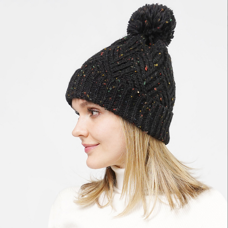 Blue Suede Confetti Knit Pom Pom Beanie Hat